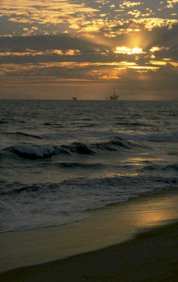 sunset seascape platform 1980s 1990s A4 Photo Print