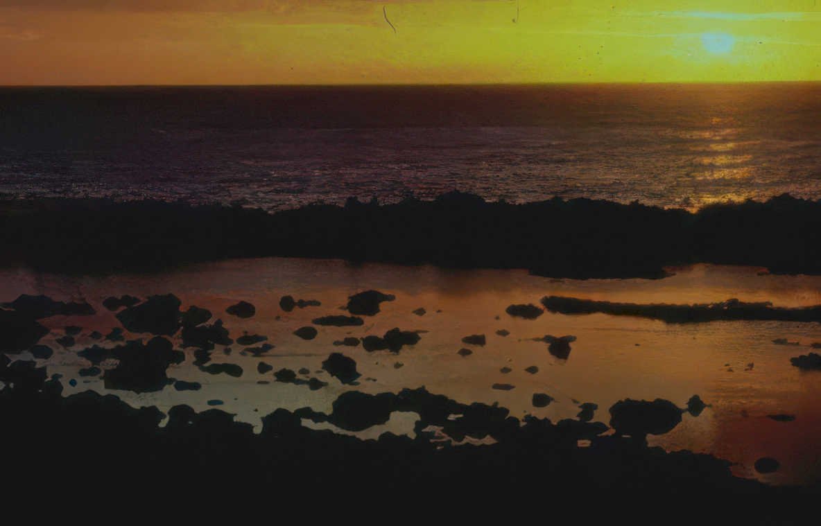 sunset seascape rocks Vintage A4 Photo Print