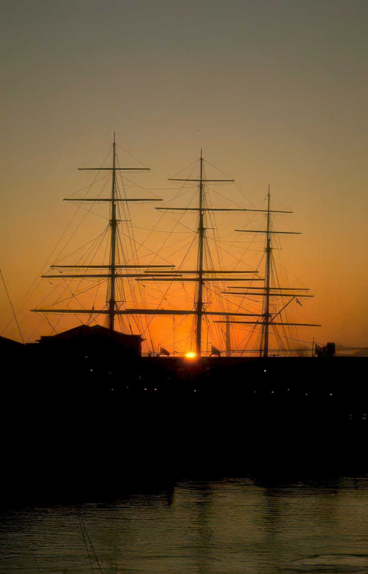 sunset ship bridge Vintage A4 Photo Print