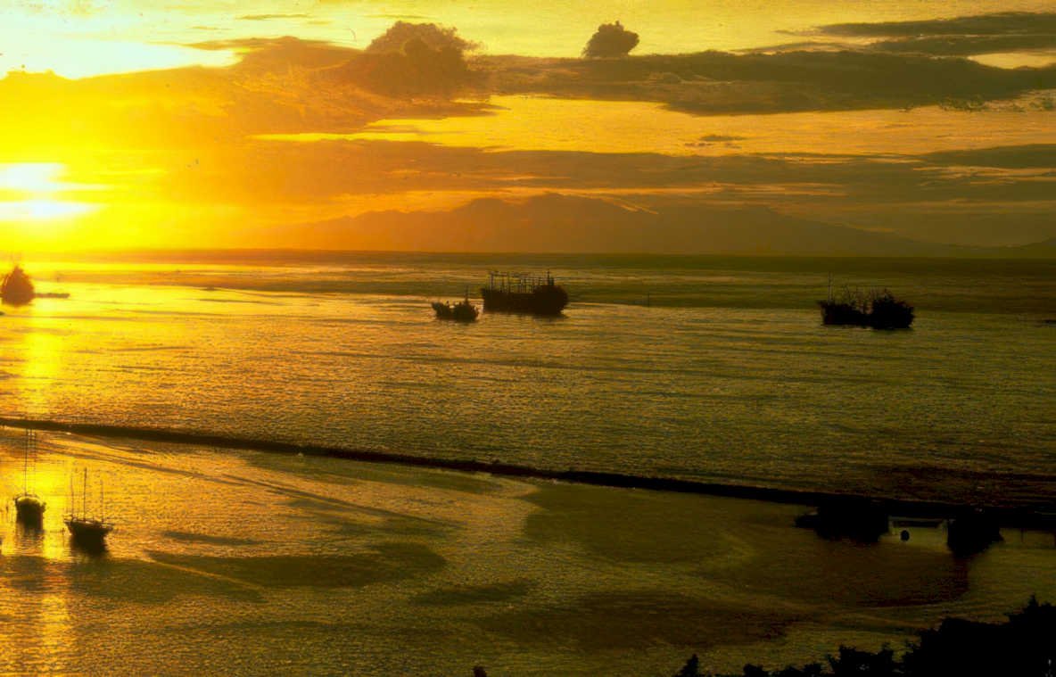 sunset ships sea Vintage A4 Photo Print
