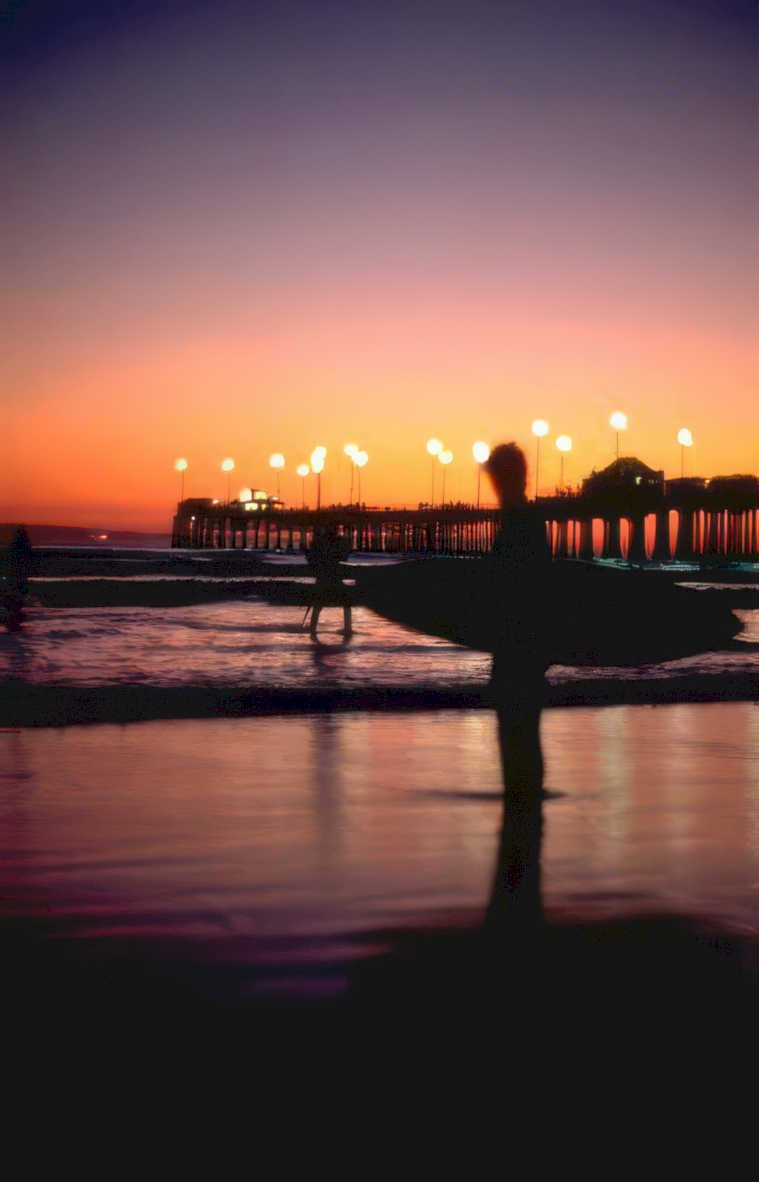 sunset surf pier Vintage A4 Photo Print