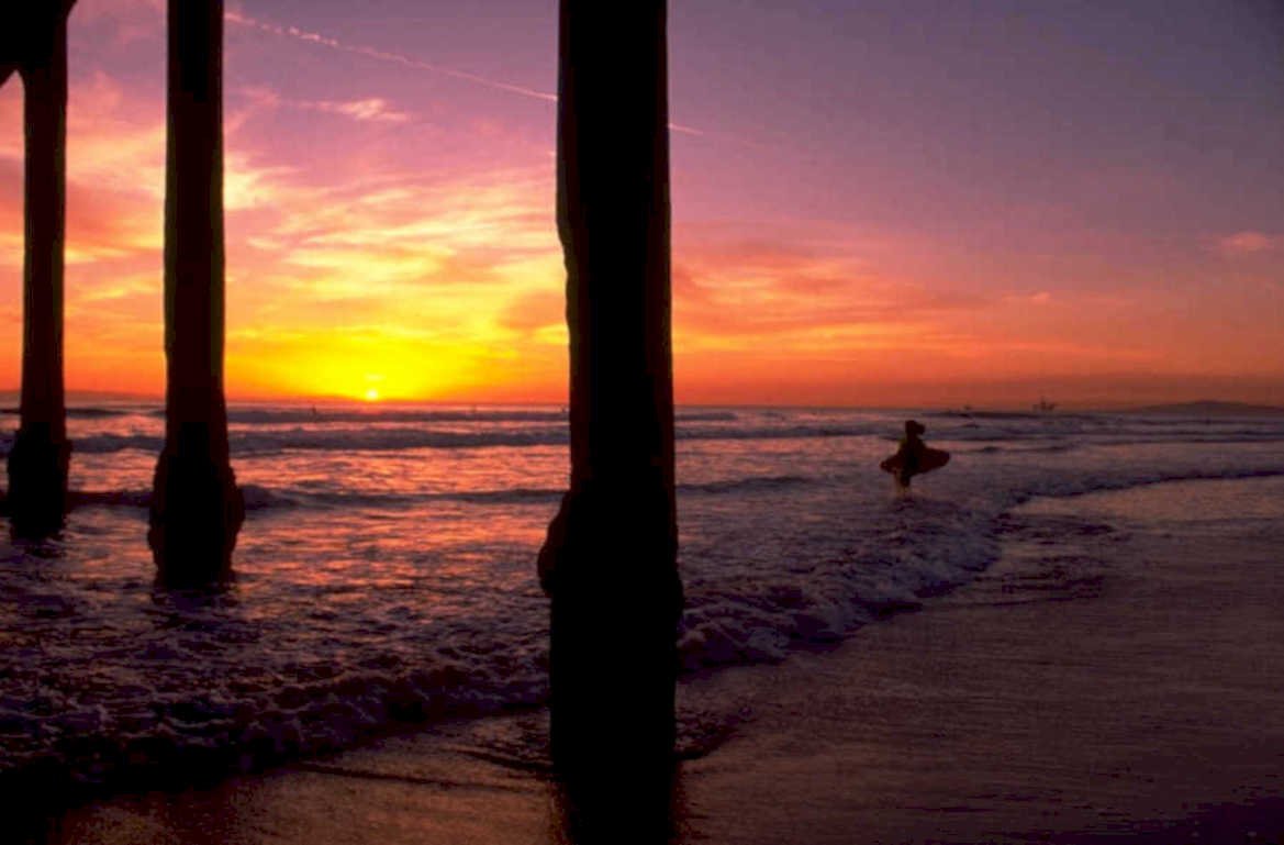 sunset surf silhouetted 1980s 1990s A4 Photo Print