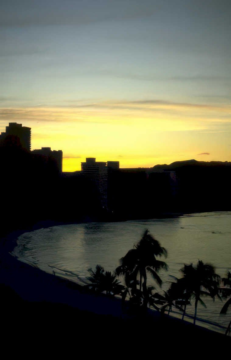 sunset waikiki beach Vintage A4 Photo Print