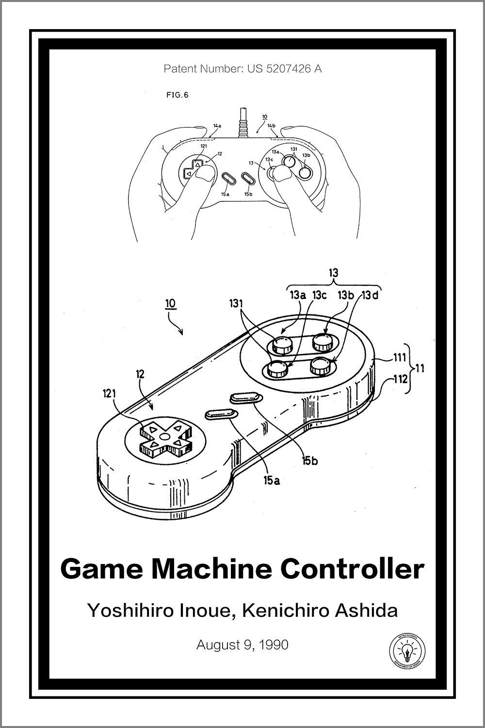 super nintendo controller patent print white A4 Photo Print