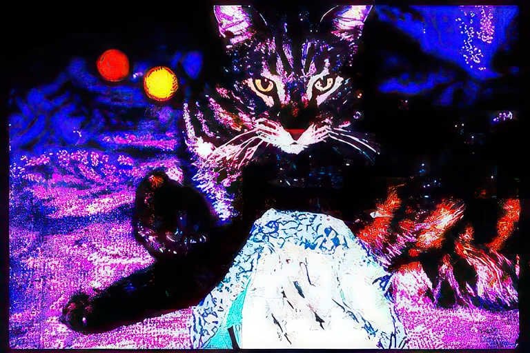 surreal cat portrait Vintage A4 Photo Print
