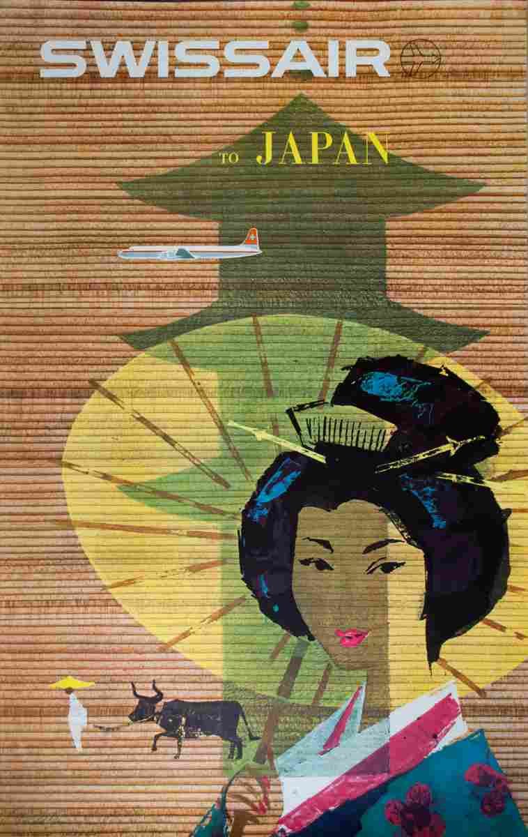 swissair japan niklaus schwabe 1961 7 Advert A4 Photo Print