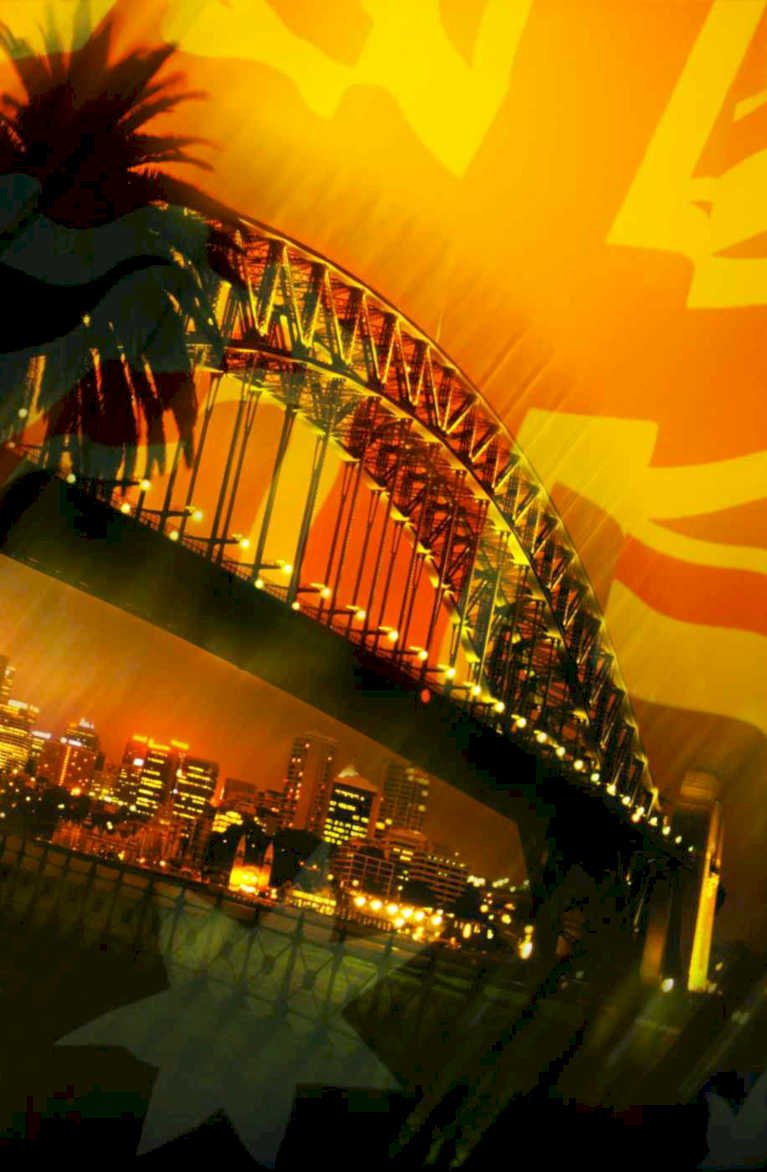 sydney harbour bridge 2 Flags1980s A4 Photo Print