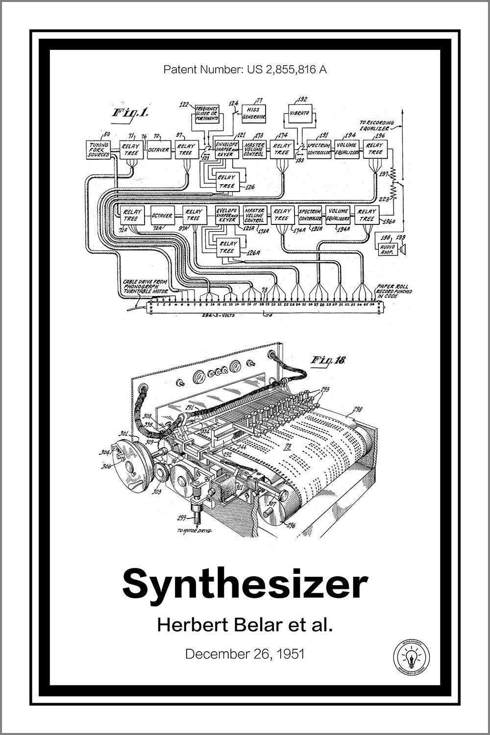 synthesizer patent print white A4 Photo Print