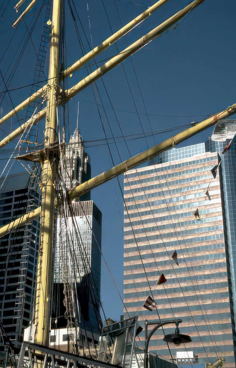 tall ship cityscape Vintage A4 Photo Print
