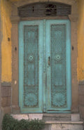 teal doors stucco 1980s 1990s A4 Photo Print