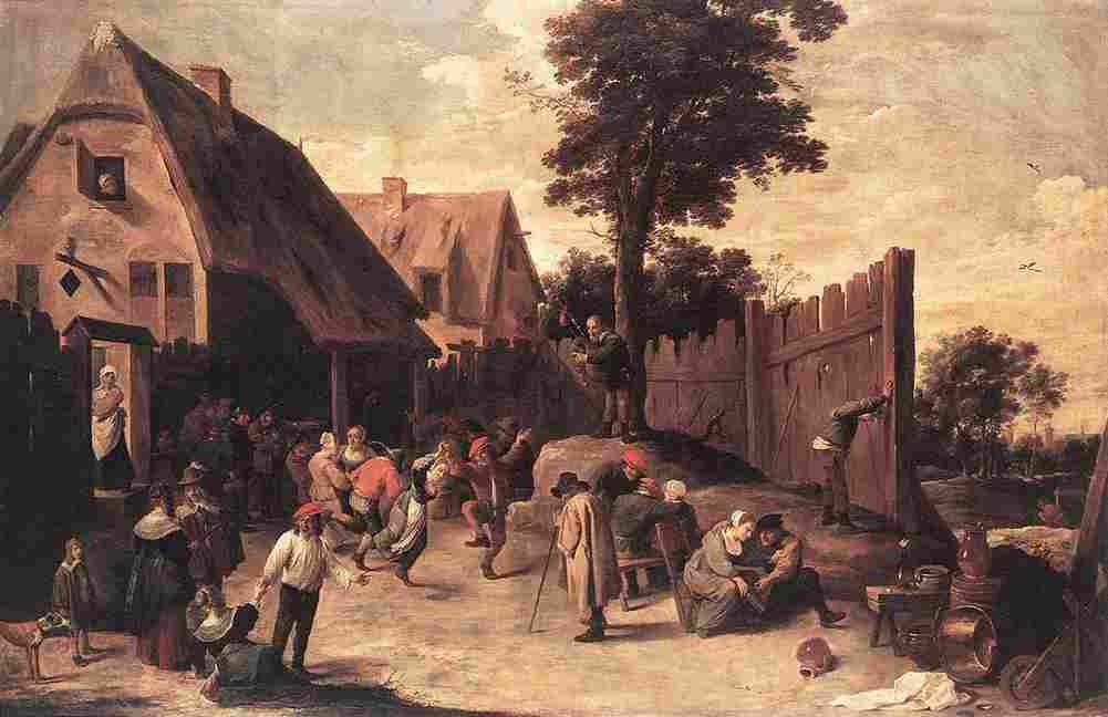 teniers david the younger peasants dancing outside an inn Art A4 Photo Print