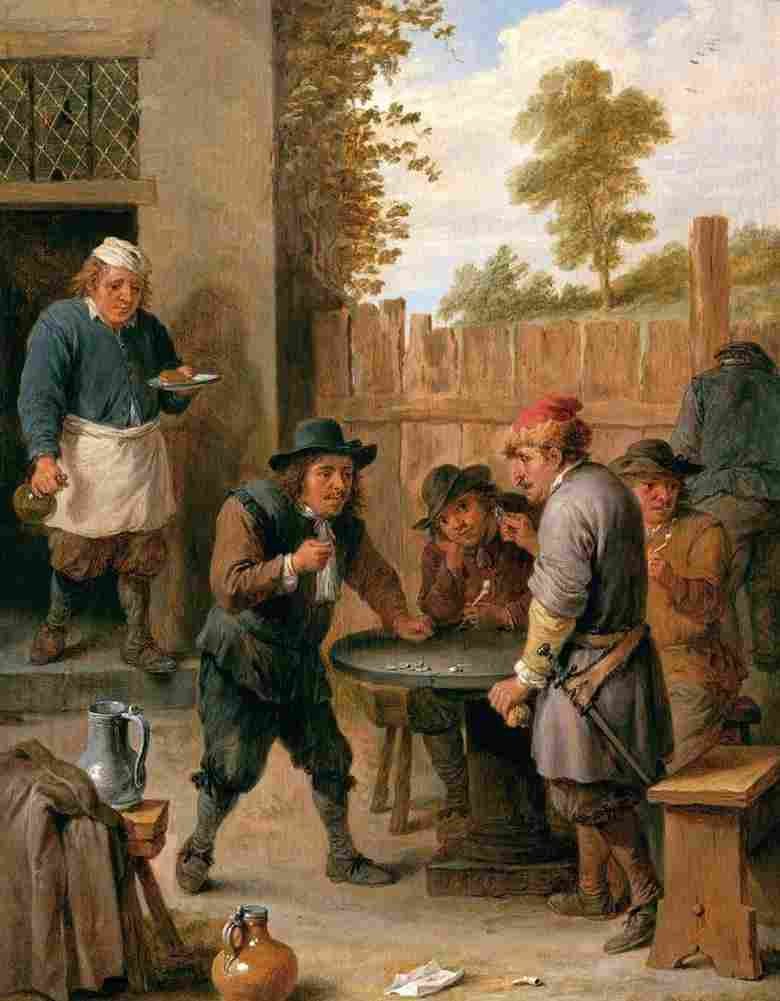 teniers david the younger peasants playing dice outside an inn Art A4 Photo Print
