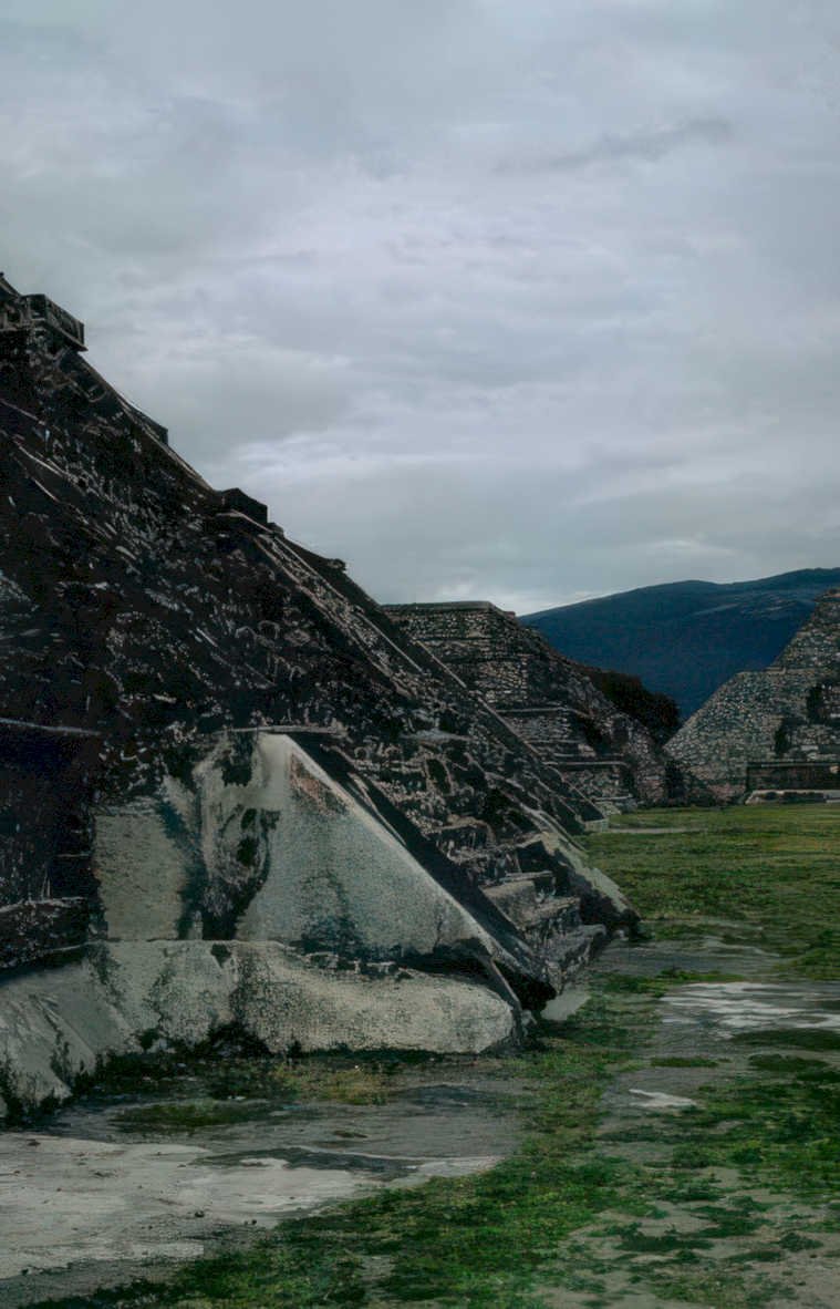 teotihuacan pyramid rainy Vintage A4 Photo Print