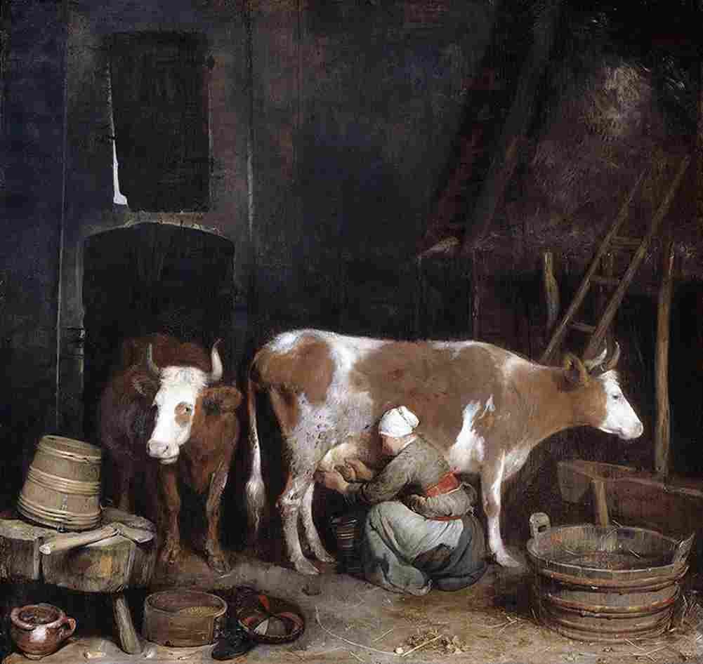 ter A Maid Milking a Cow in a Barn main Art A4 Photo Print