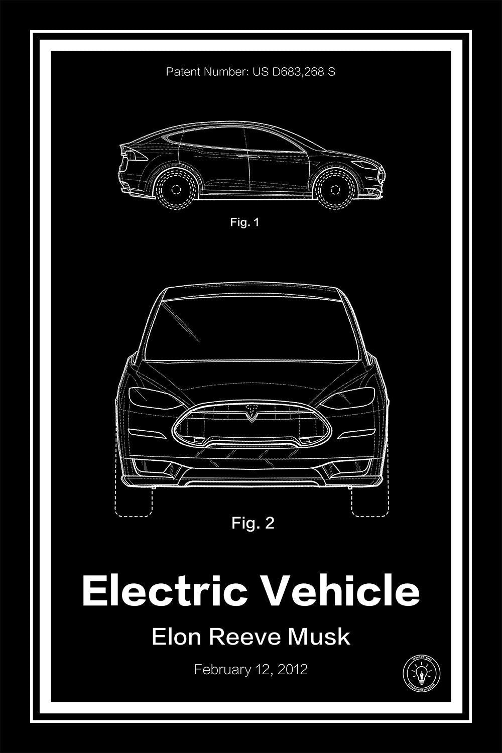 tesla patent print black A4 Photo Print