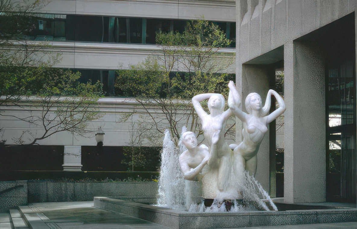 three figures fountain Vintage A4 Photo Print