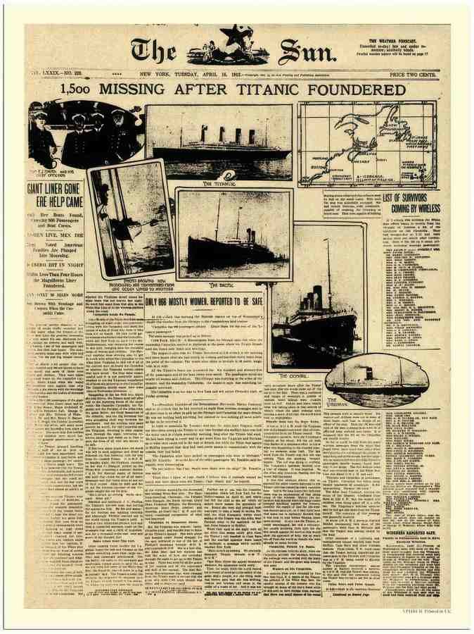 titanic the sun cover april16th 1912 2 Vintage Advert A4 Photo Print