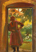 torn Woman Standing in a Doorway Art A4 Photo Print
