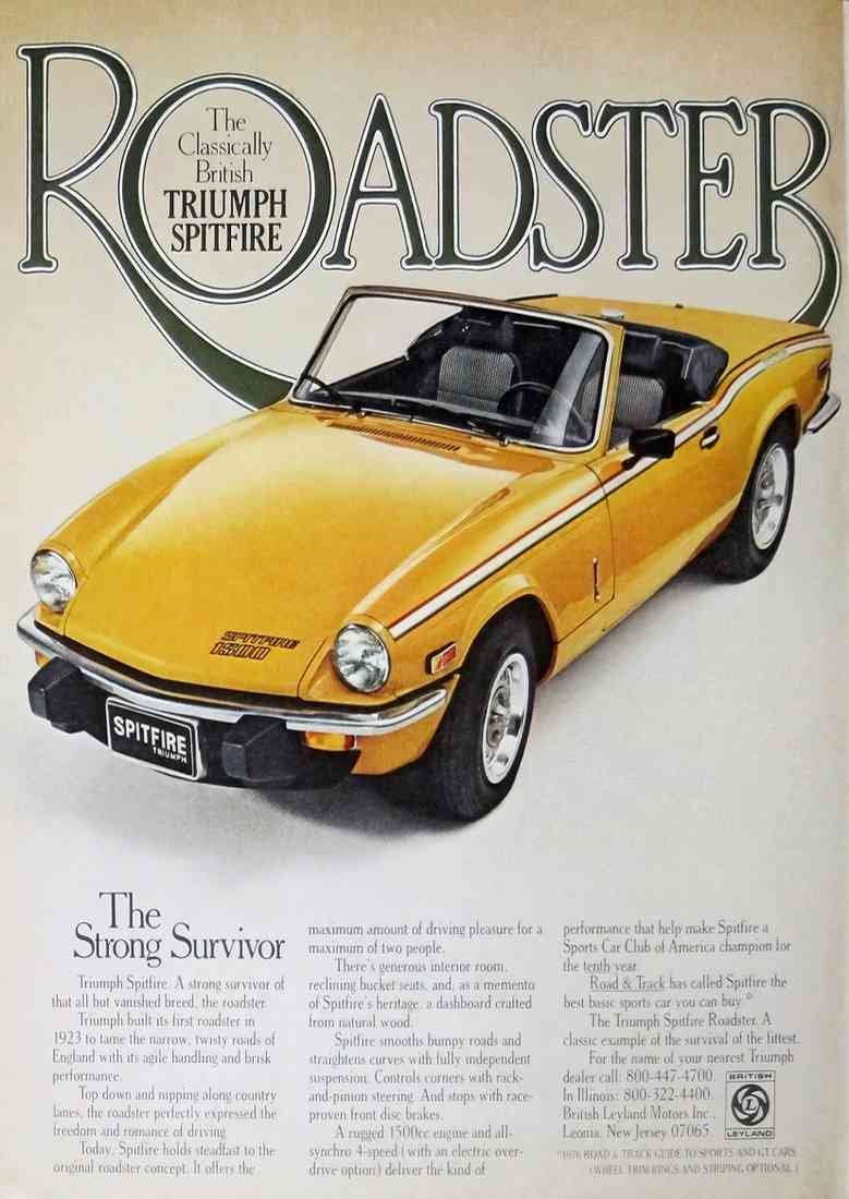 triumph 1978 spitfire roadster yellow advert 2023 USE A4 Photo Print
