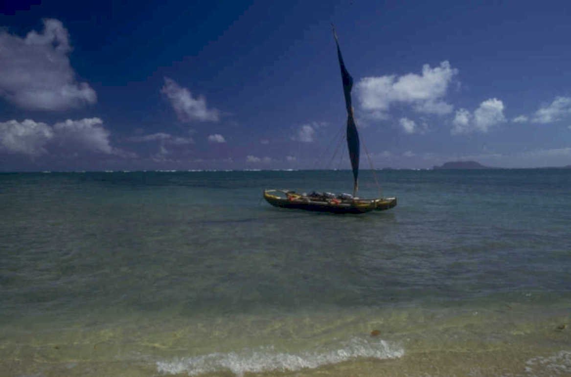 tropical canoe beach 1980s 1990s A4 Photo Print