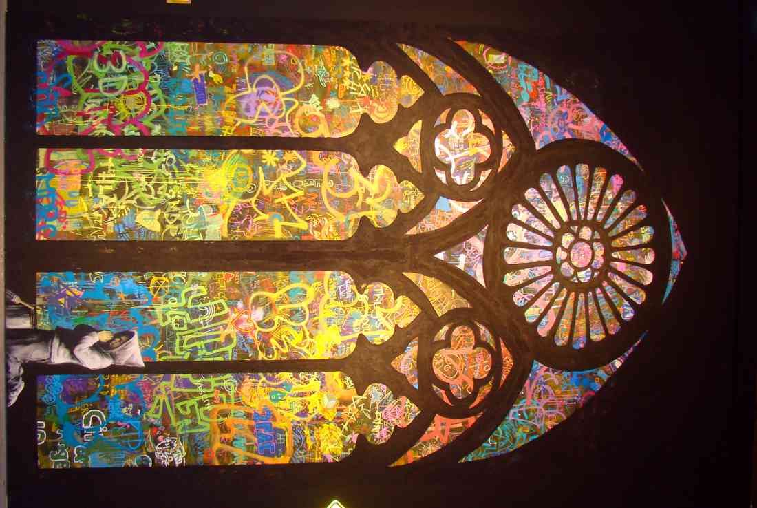 use Banksy Stained glass small boy A4 Photo Print
