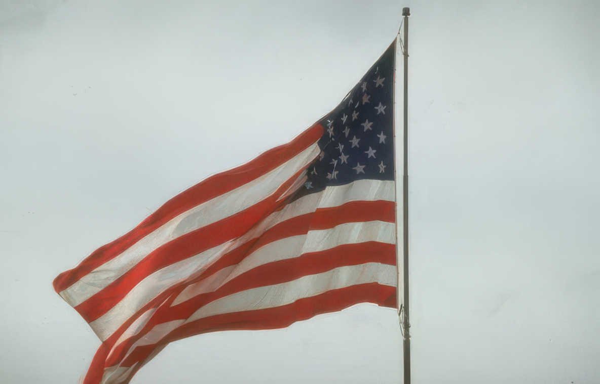 usflag waving graysky Vintage A4 Photo Print