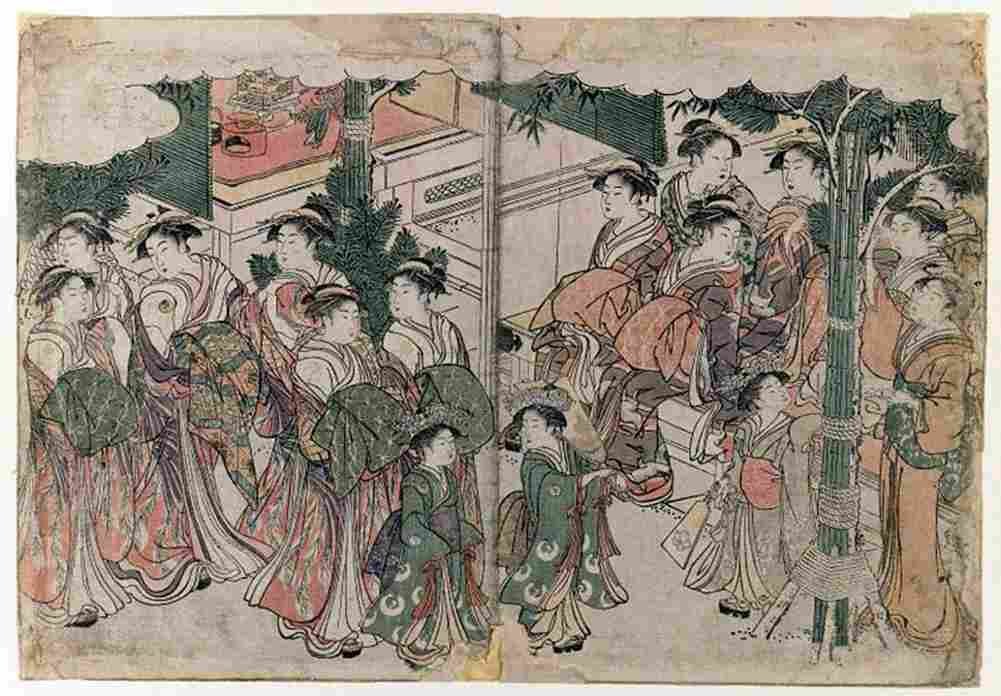 utamaro Courtesan s Entourage at New Year s Festival Art A4 Photo Print