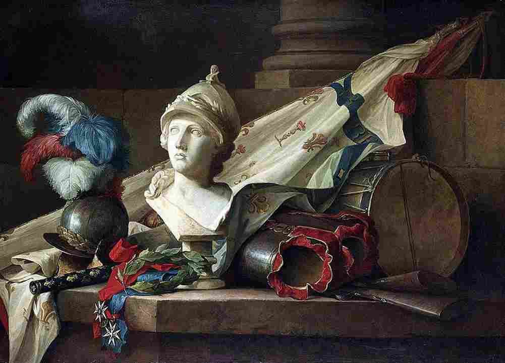 vallayer bust of minerva with armour and weapons on a stone ledge Art A4 Photo Print
