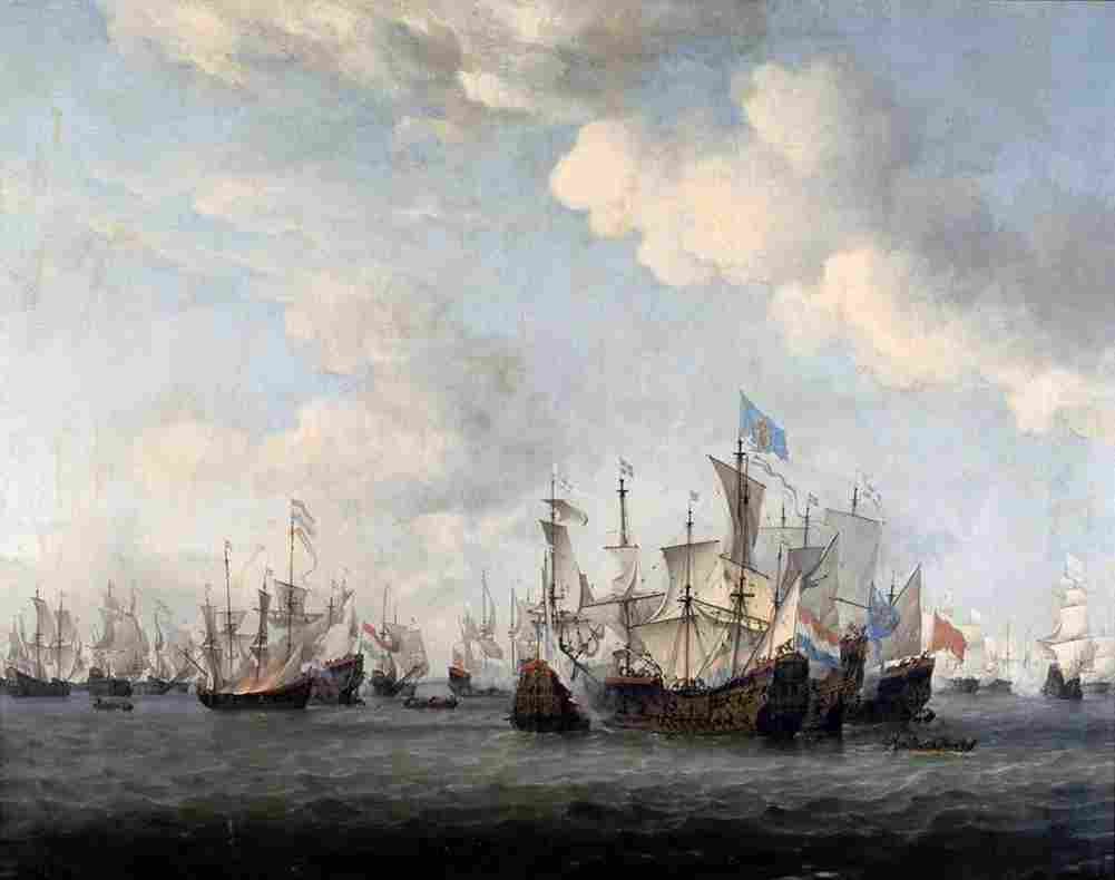van de velde Naval Battle Between Dutch and French Merchant Ships Art A4 Photo Print