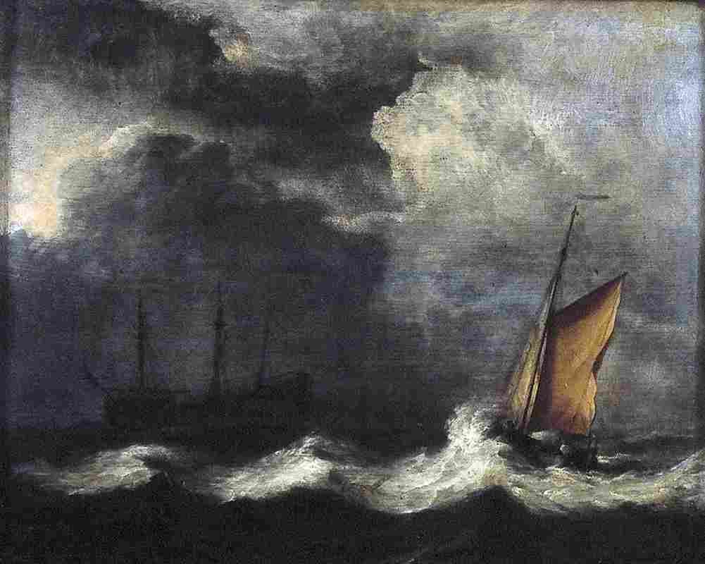 van de velde Ships in a Strong Wind and Under a Dark Sky Art A4 Photo Print