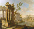 van der hagen A Capriccio Landscape with Figures and Classical Ruins by a River Art A4 Photo Print