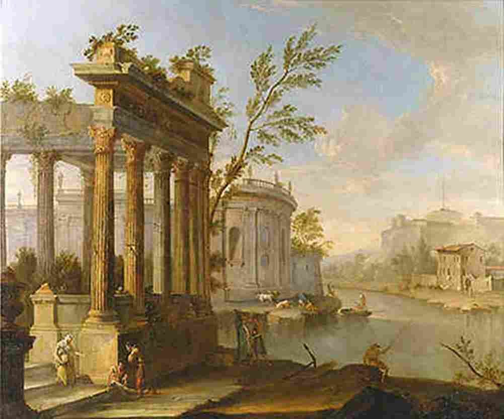 van der hagen A Capriccio Landscape with Figures and Classical Ruins by a River Art A4 Photo Print