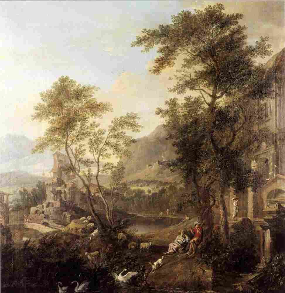 van der hagen A Capriccio Landscape with Shepherds beside Ruins in a Romantic Landscape Art A4 Photo Print