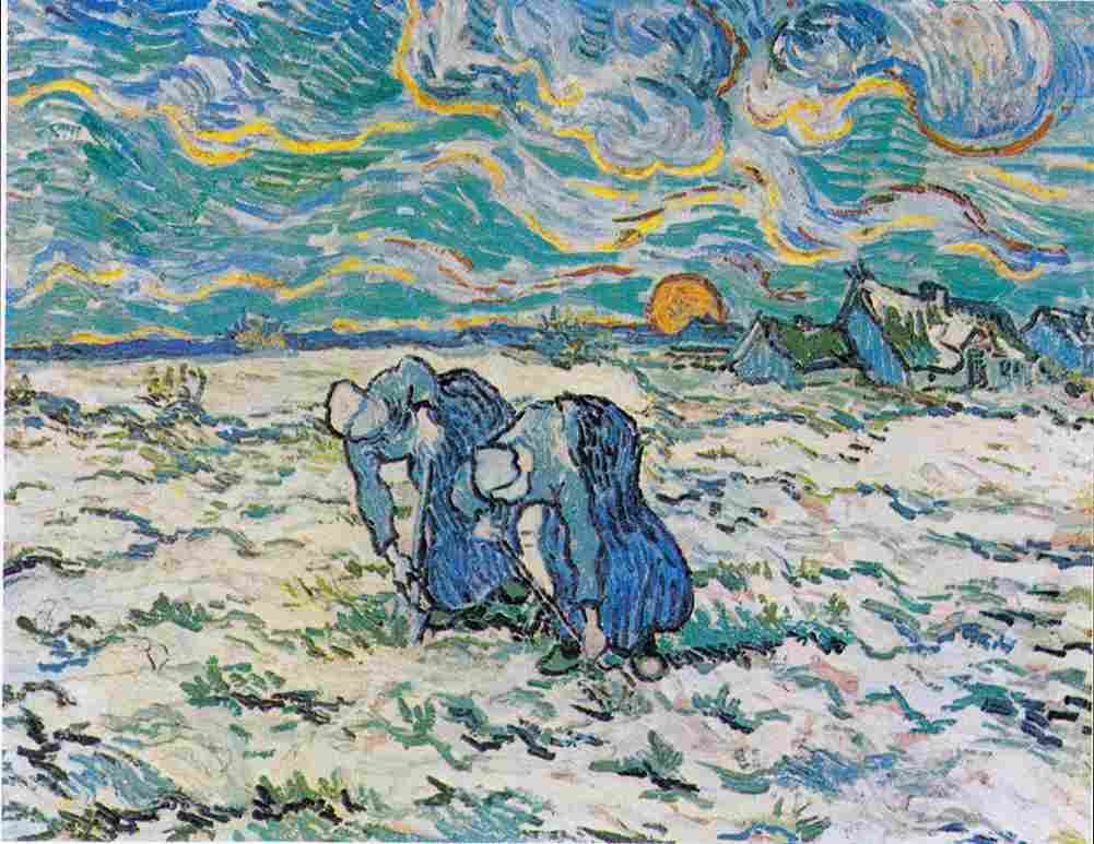 van gogh Two Peasant women Digging on a Snow covered Field Art A4 Photo Print