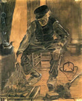 van gogh an old man putting dry rice on the hearth 1881 Art A4 Photo Print