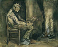 van gogh farmer sitting at the fireside and reading 1881 Art A4 Photo Print