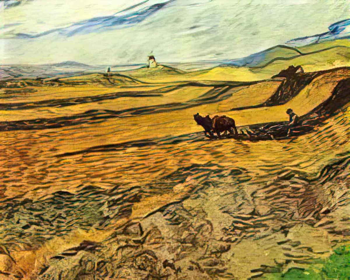 van gogh field and ploughman and mill 1889 Art A4 Photo Print