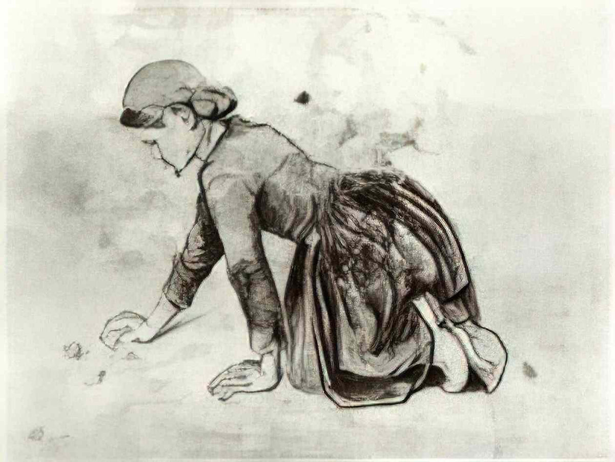 van gogh girl kneeling 1881 Art A4 Photo Print