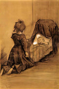 van gogh girl kneeling by a cradle 1883 Art A4 Photo Print