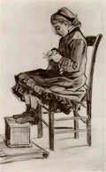 van gogh girl sitting knitting 1882 Art A4 Photo Print