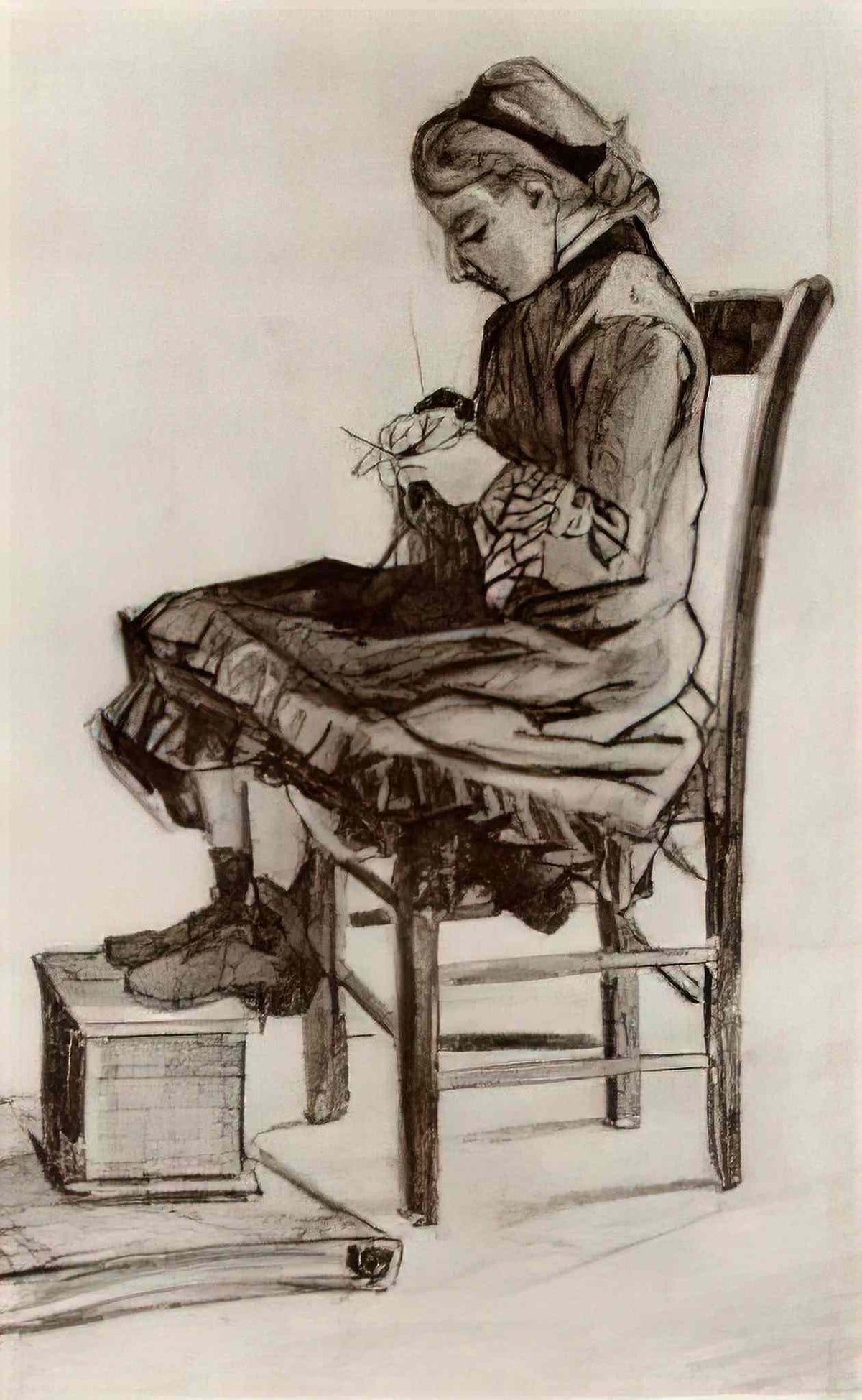 van gogh girl sitting knitting 1882 Art A4 Photo Print