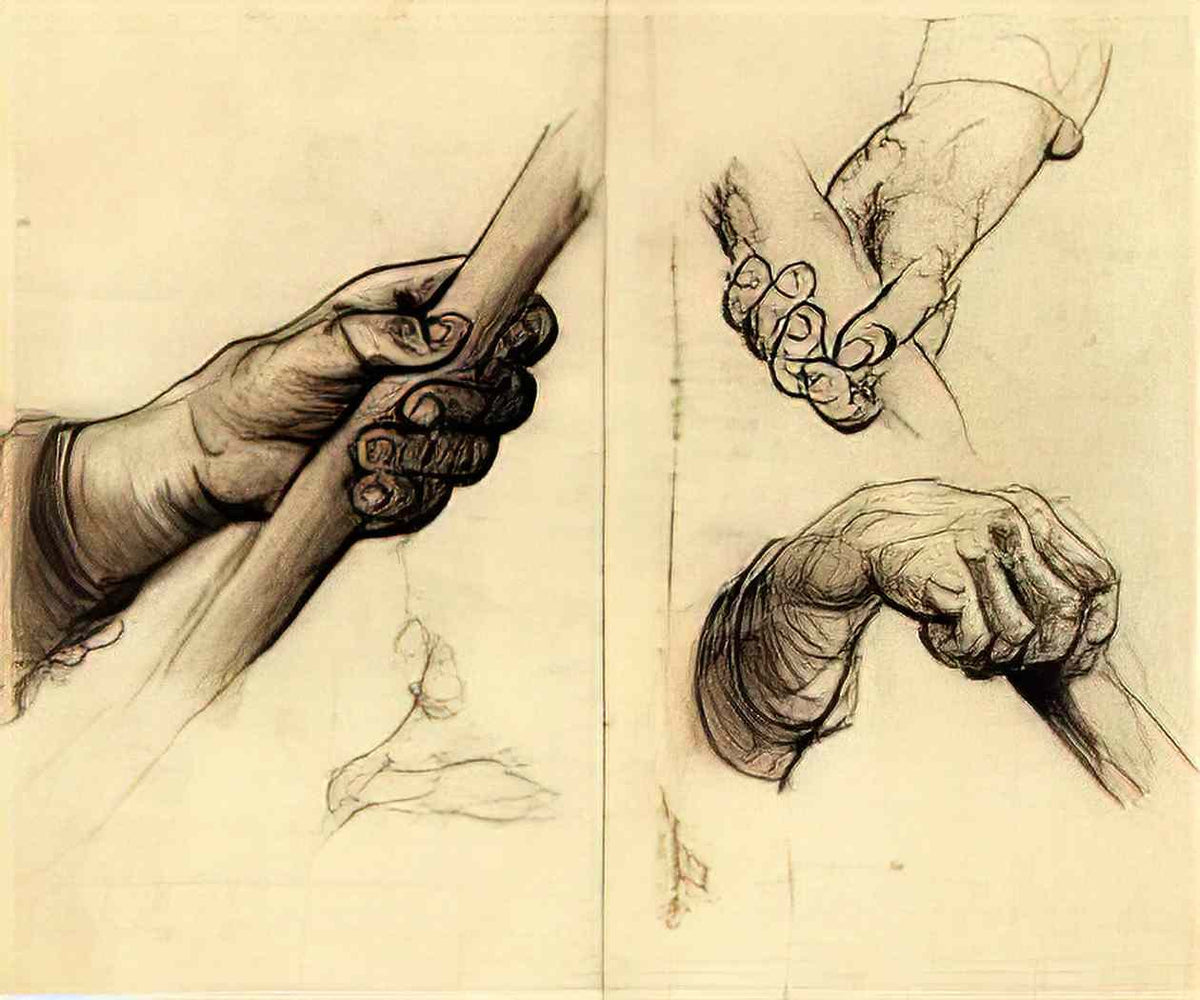 van gogh hands with a stick 1885 Art A4 Photo Print