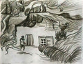 van gogh houses among trees with a figure 1890 Art A4 Photo Print