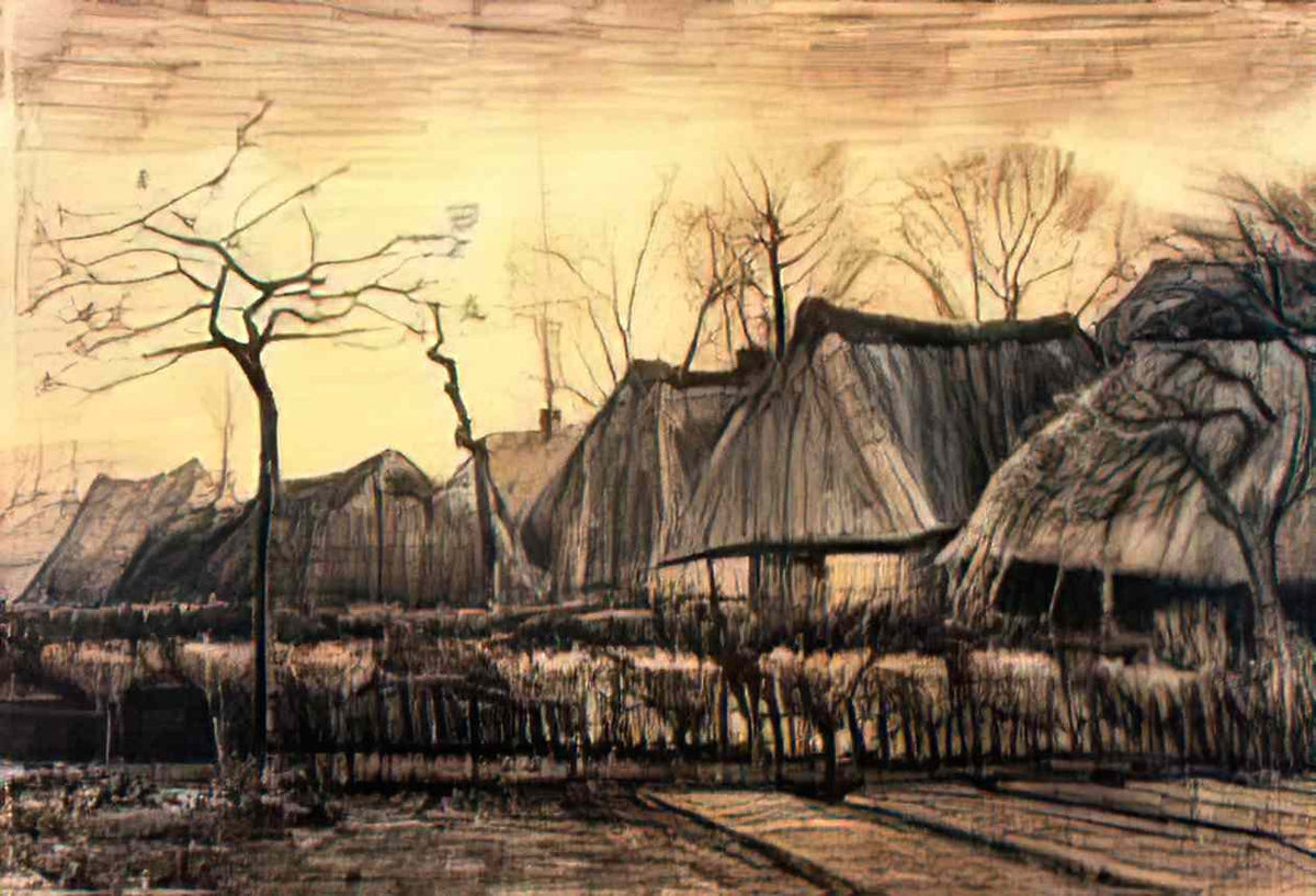 van gogh houses with thatched roofs 1884 Art A4 Photo Print