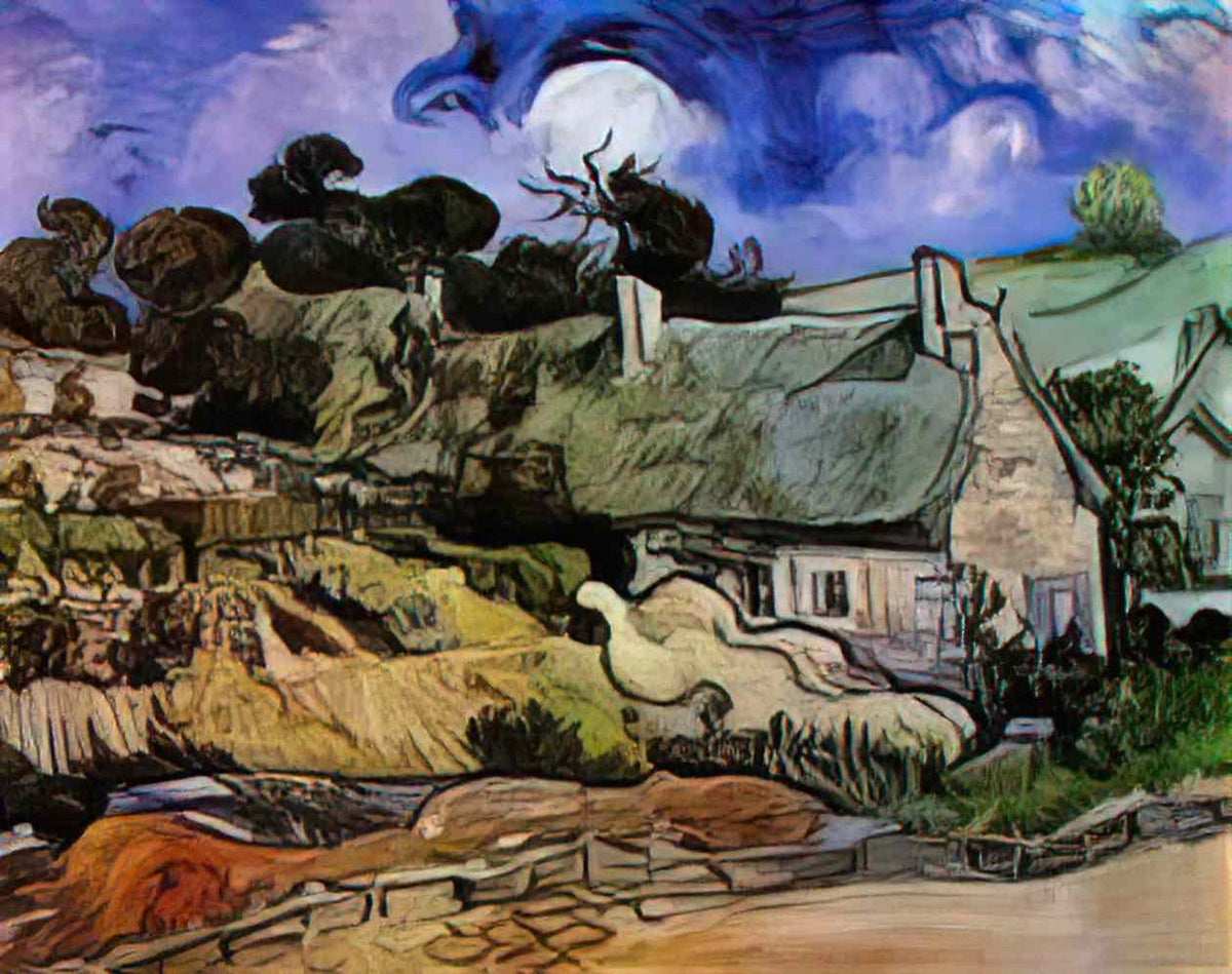 van gogh houses with thatched roofs cordeville 1890 Art A4 Photo Print