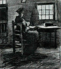 van gogh interior with peasant woman sewing 1885 Art A4 Photo Print