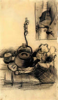 van gogh kettle over a fire and a cottage by night 1885 Art A4 Photo Print