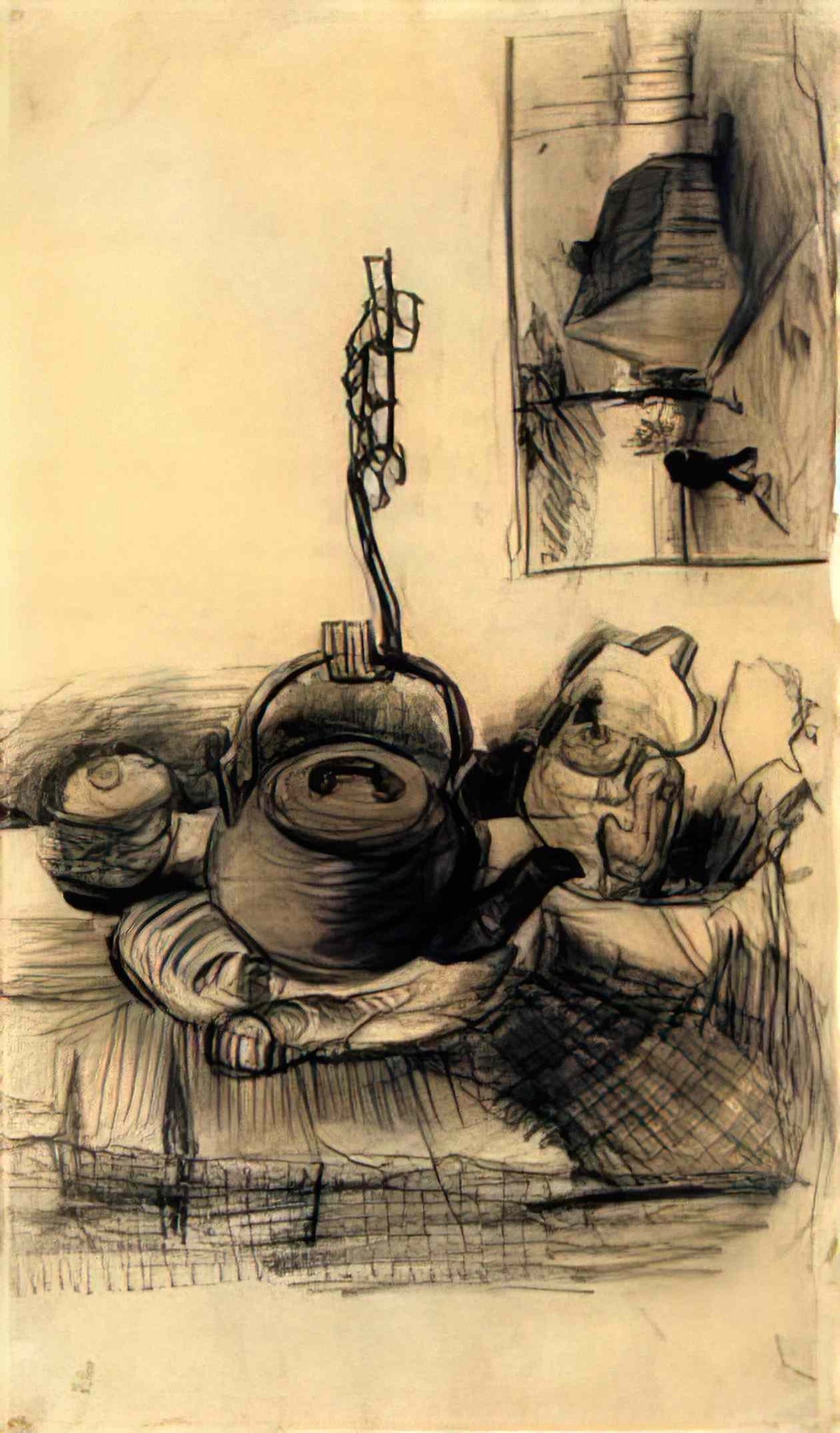 van gogh kettle over a fire and a cottage by night 1885 Art A4 Photo Print