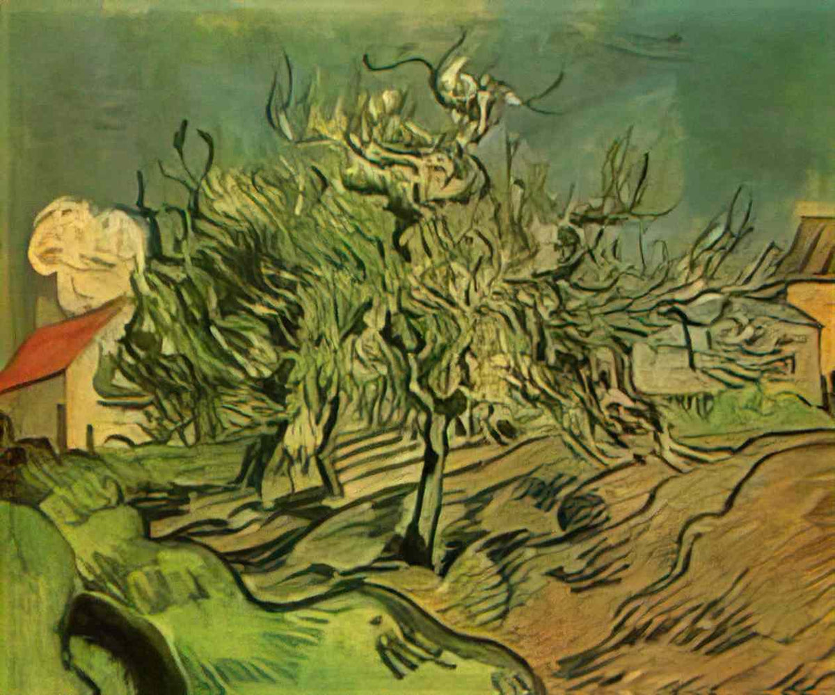 van gogh landscape with three trees and a house 1890 Art A4 Photo Print