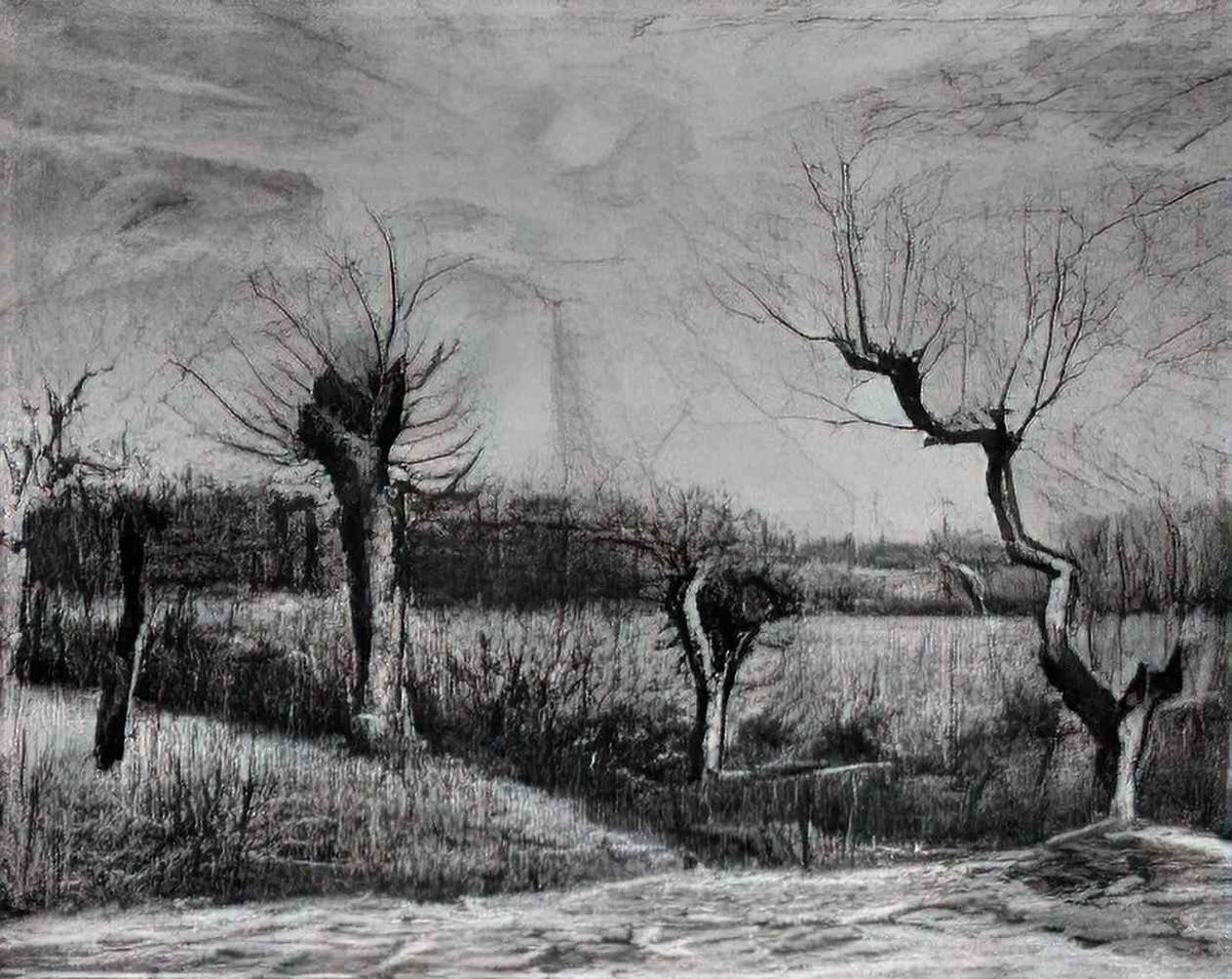 van gogh landscape with willows and sun shining through the clouds 1 Art A4 Photo Print